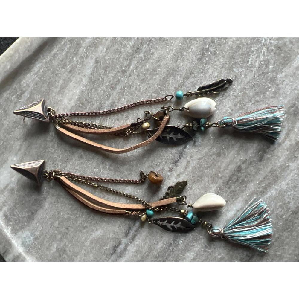 Bohemian Style Tassel and Charm Dangle Earrings